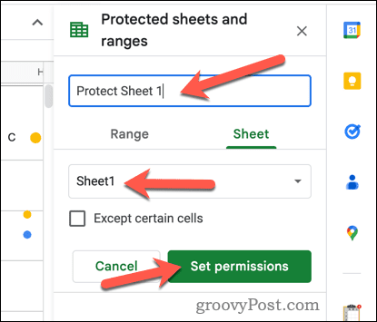 Beskytt et ark i Google Regneark