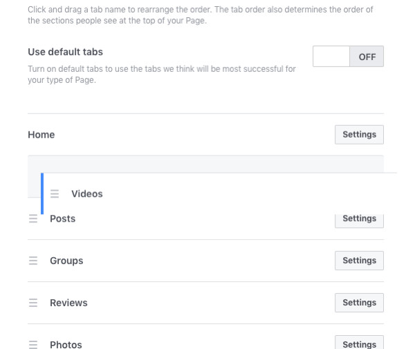 Omorganiser fanene på Facebooks virksomhetsside for å gjenspeile innholdet eller markedsføringsstrategien din.