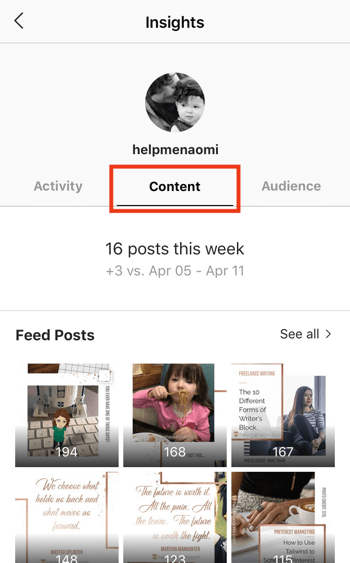 Se avkastningsdata for Instagram Stories, trinn 2.