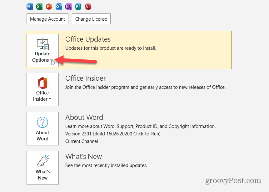 Deaktiver Microsoft Office-oppdateringer 