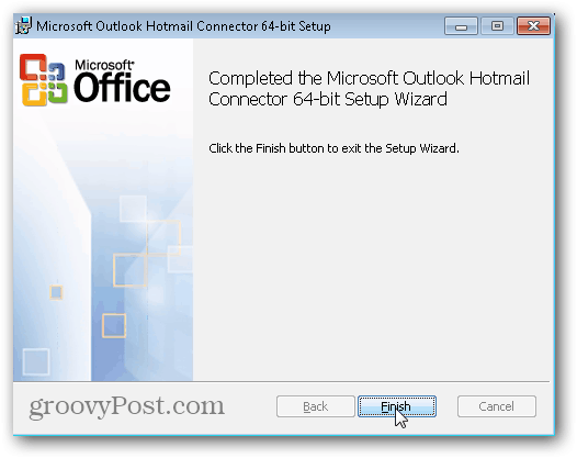 Outlook.com Outlook Hotmail Connector - Klikk Fullfør