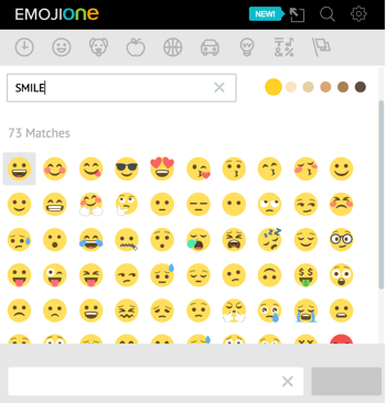 Klikk på enhjørningsikonet for å åpne EmojiOnes emoji-bibliotek.