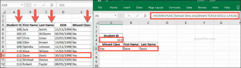 En VLOOKUP-formel som refererer til flere Excel-arbeidsbøker