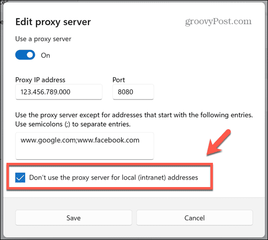 Windows bruker ikke proxy for lokale nettsteder