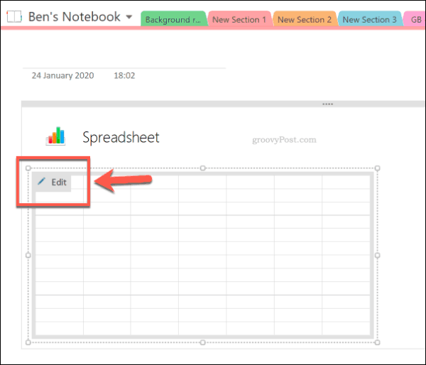 Rediger et nytt Excel-regneark i OneNote