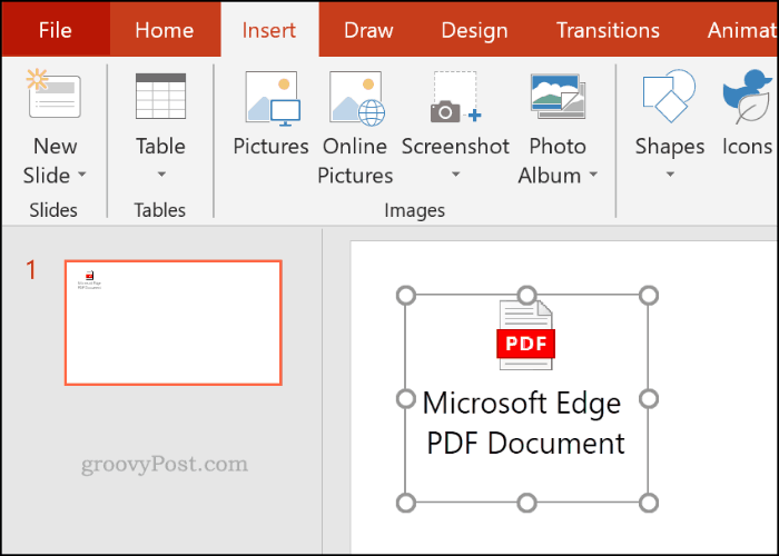 En innsatt PDF-fil som et objekt i PowerPoint