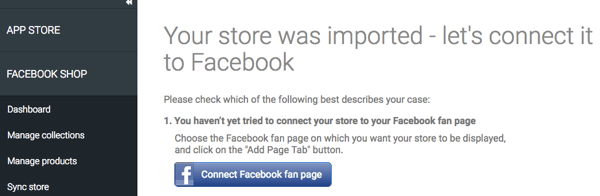 Etter at butikken din er importert via StoreYa-appen, må du sørge for at den er koblet til Facebook.