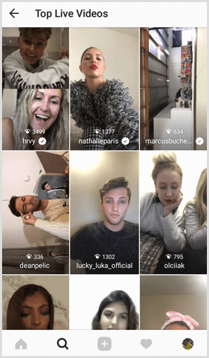 Instagram beste livevideoer på Søk og Utforsk-fanen