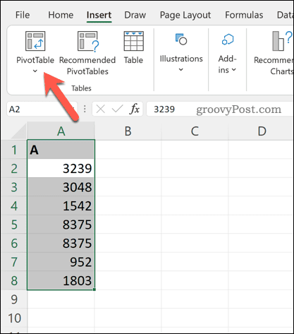 Sette inn en pivottabell i Excel