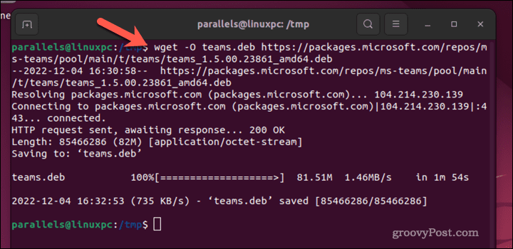 Last ned Microsoft Teams i Ubuntu-terminalen