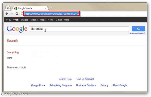 øyeblikkelig søk deaktivert i Google Chrome