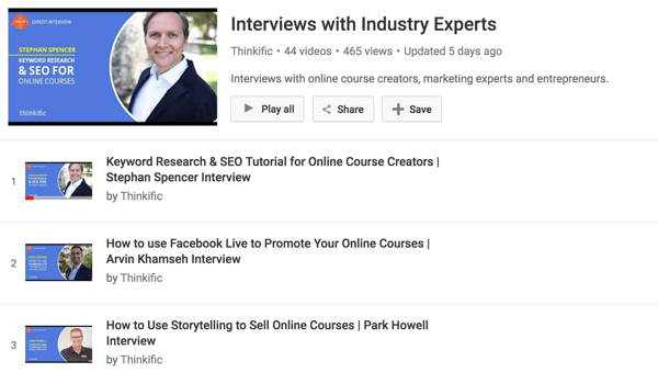 Thinkifics YouTube-kanal har en serie intervjuer med kursholdere på nettet.