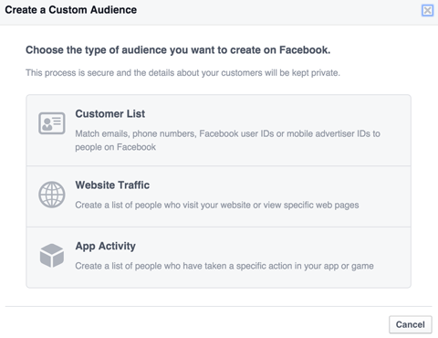 velg en facebook tilpasset publikumstype