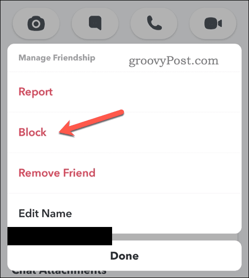 Blokker en bruker på Snapchat