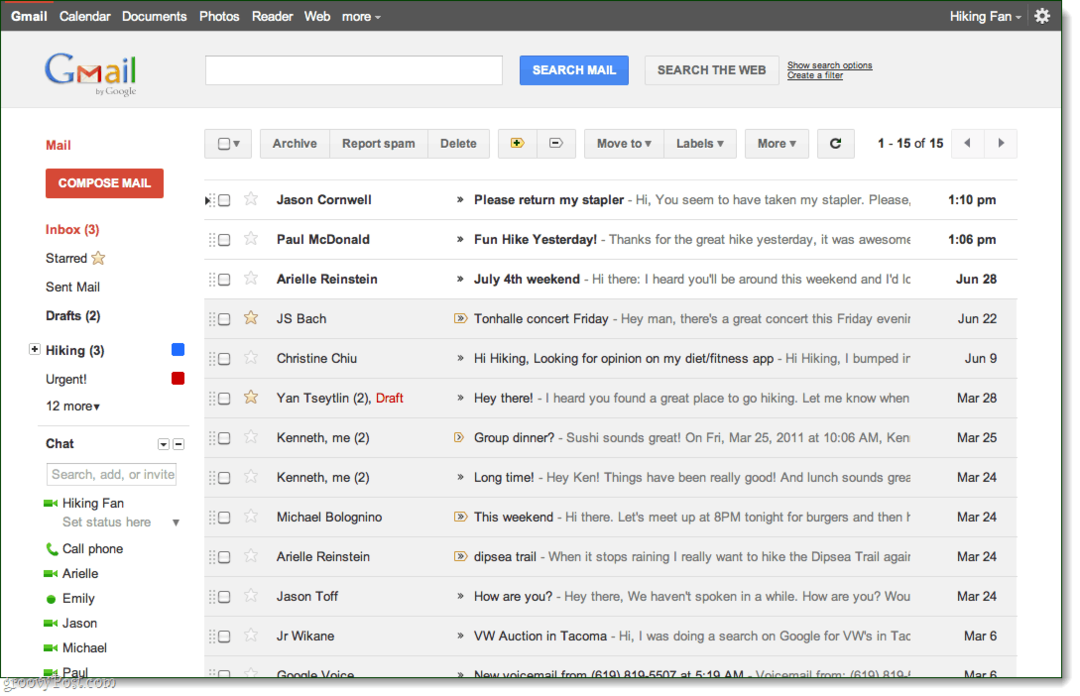 Gmail-innboksvisning, forhåndsvisningstema