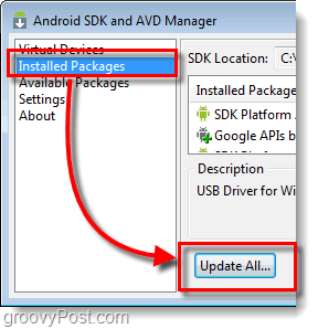 oppdater tilgjengelige Android-pakker, oppdater alle