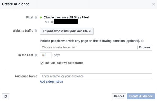 Lag et nettsted tilpasset publikum for å målrette besøkende med Facebook-annonser.