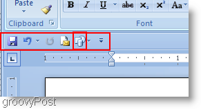 Microsoft Word 2007 former lagt til hurtigtilgangsmenyen og flyttet under båndet