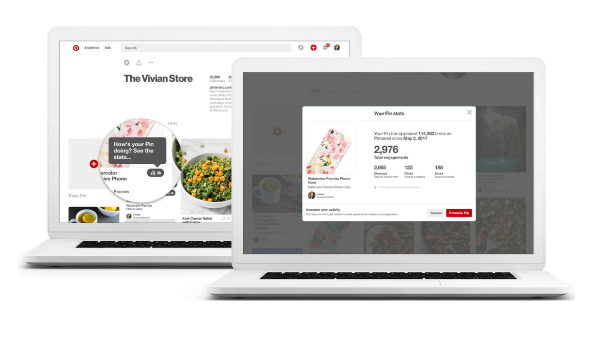 Pinterest la til et enkelt statistikkikon på hver pin som gir markedsførere en forhåndsvisning av Pin's totale engasjementer og tilgang til andre verdifulle beregninger rett på pin. 