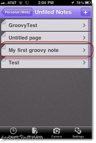 OneNote Unfiled Notes i iPhone