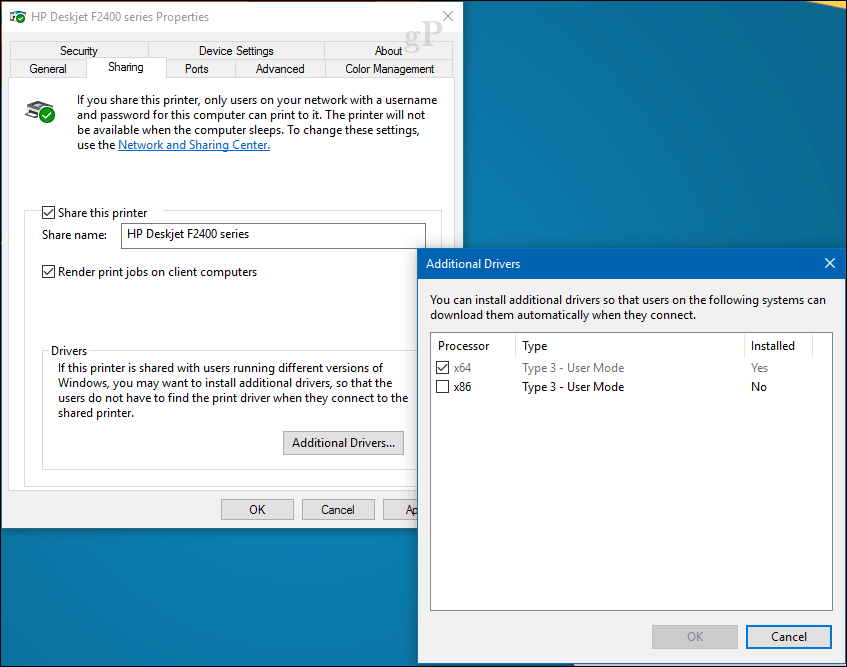 Hvordan dele en skriver i Windows 10