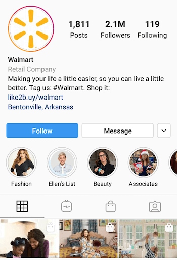 eksempel på Instagram-virksomhetsbio med en oppfordring til handling (CTA)