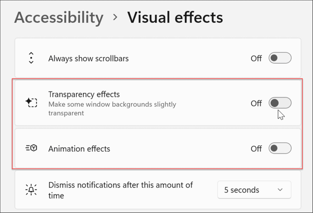 tilgjengelighet visuelle effekter windows 11-innstillinger