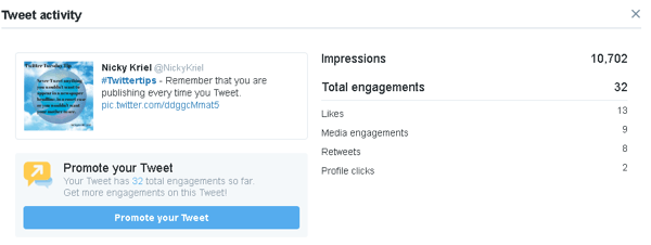 Klikk på en tweet for å se mer engasjementsdata i Twitter Analytics.
