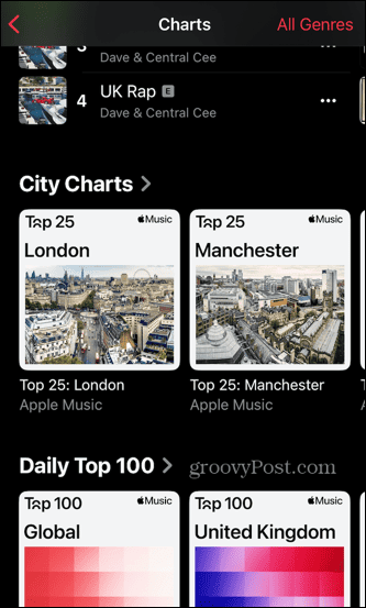Apple Music-kartlister lokale byer