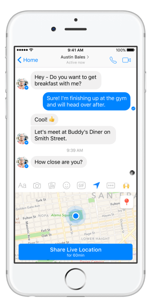 Facebook Messenger introduserer Live Location-funksjonen.