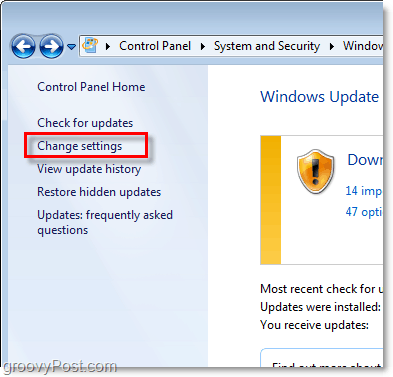 Windows 7 - Skjermbilde av Windows Update Configuration Link