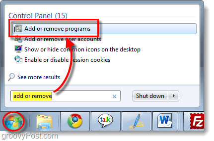 legg til eller fjern programmer i Windows 7