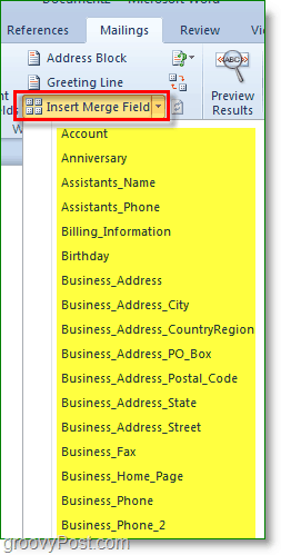 Outlook 2010-skjermbilde - sett inn flere egendefinerte felt, valgfritt