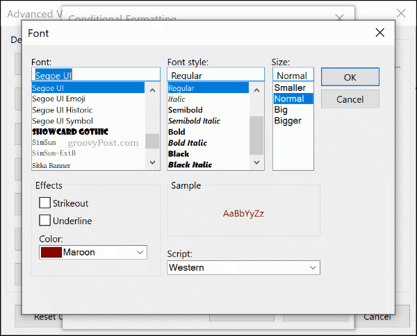 Velg skriftlige regler for betinget formatering i Outlook