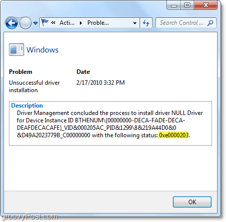 se teknisk informasjon inkludert feilkoder i Windows 7