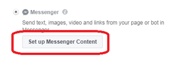 Hvis du valgte Messenger som destinasjon for annonsen din, klikker du på Konfigurer Messenger-innhold.