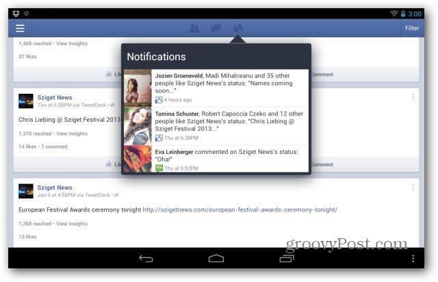 Facebook-sider for Android-hoved