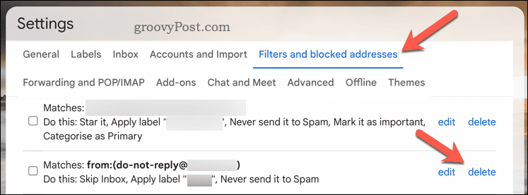 Slett filter-knapp i Gmail