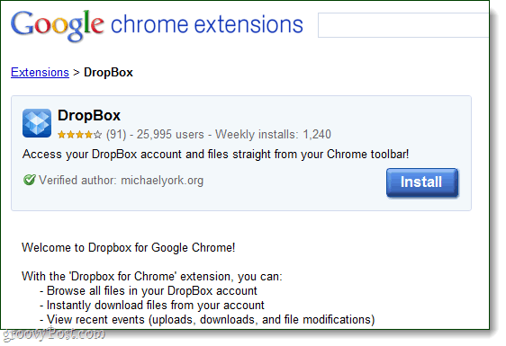 Dropbox for Google Chrome som en utvidelse av michaelyork.org