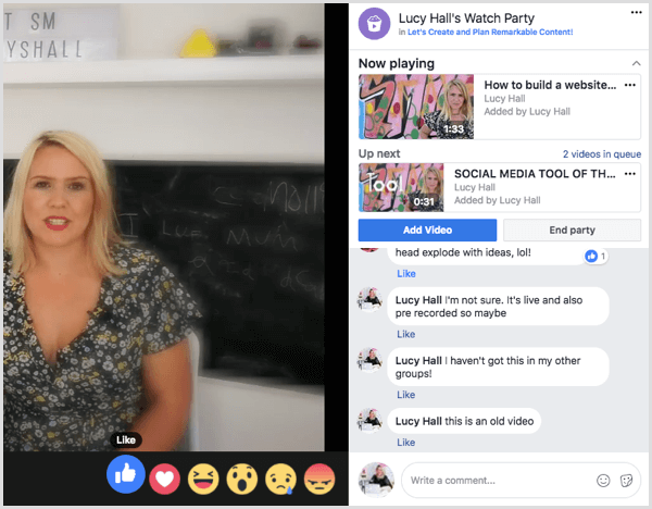 Gruppemedlemmer kan kommentere og reagere på videoer under et Facebook-overvåkingsfest.