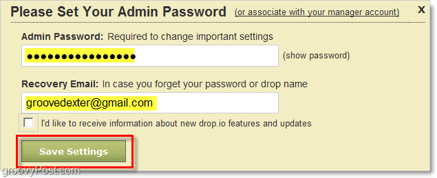 hvordan du setter drop.io admin passord