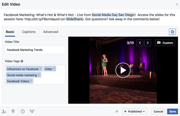 facebook live rediger video