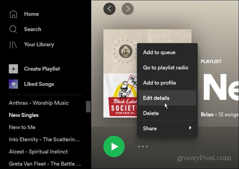 Flere alternativer Spotify-menyen