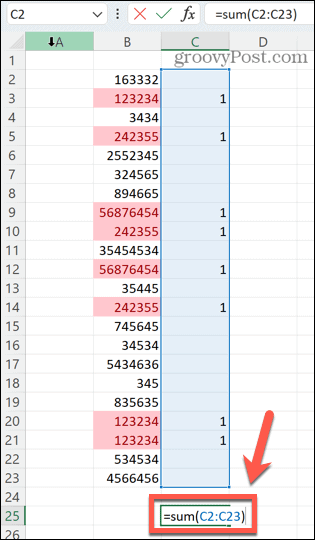 Excel trukket ned formler