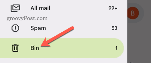 Åpne papirkurven i Gmail-appen på mobil