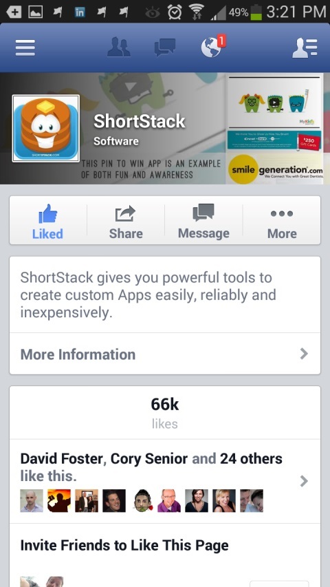 shortstack facebook-side på mobilenhet
