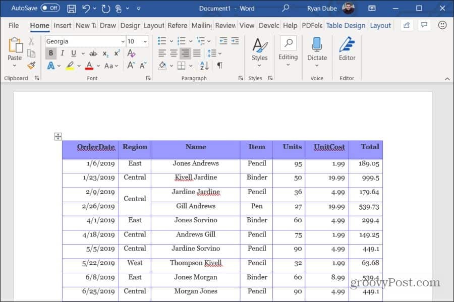 tabell i ord