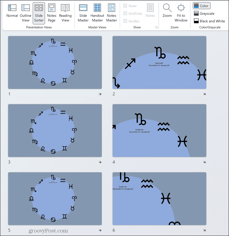 powerpoint lysbildesorteringsvisning