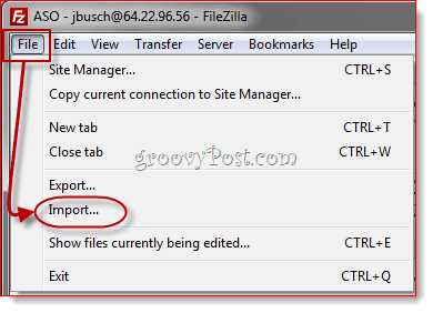 Importerer FileZilla Site Manager-oppføringer