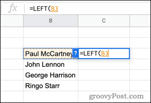 Bruke VENSTRE-funksjonen i Google Sheets